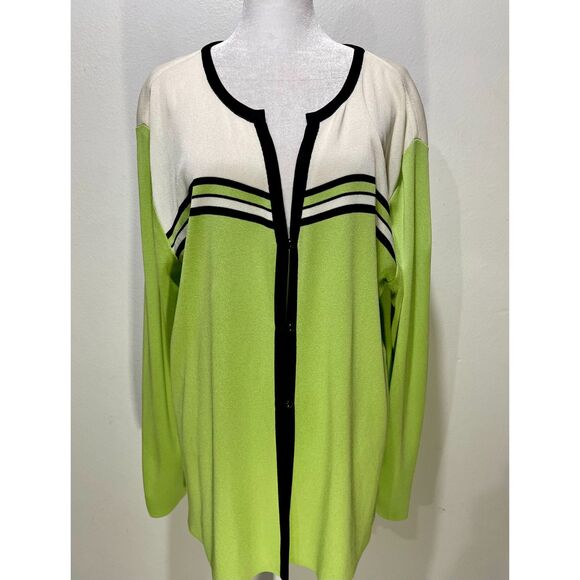 Exclusively Misook sweater cardigan button up slinky color black green women's L - Picture 1 of 4